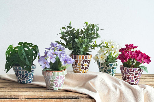 Bundle - Craft Kit Mosaic Flower Pot (2 pieces) + Embroidery Cards (5 pieces)