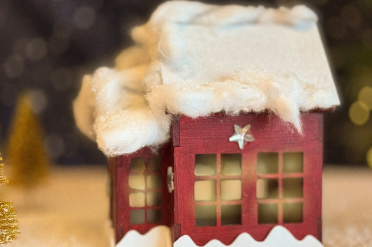 DIY Package Wooden Christmas House Burgundy Red