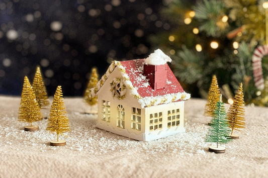 DIY Kit Wooden Christmas House White With Red