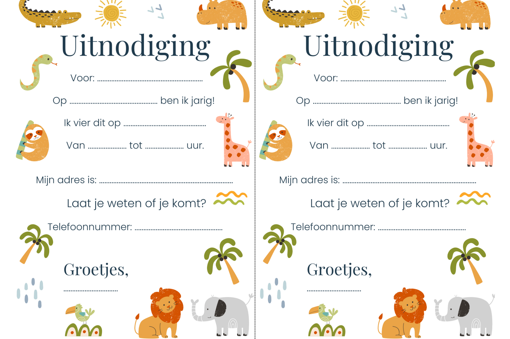 Printable Kinderfeest jungle thema