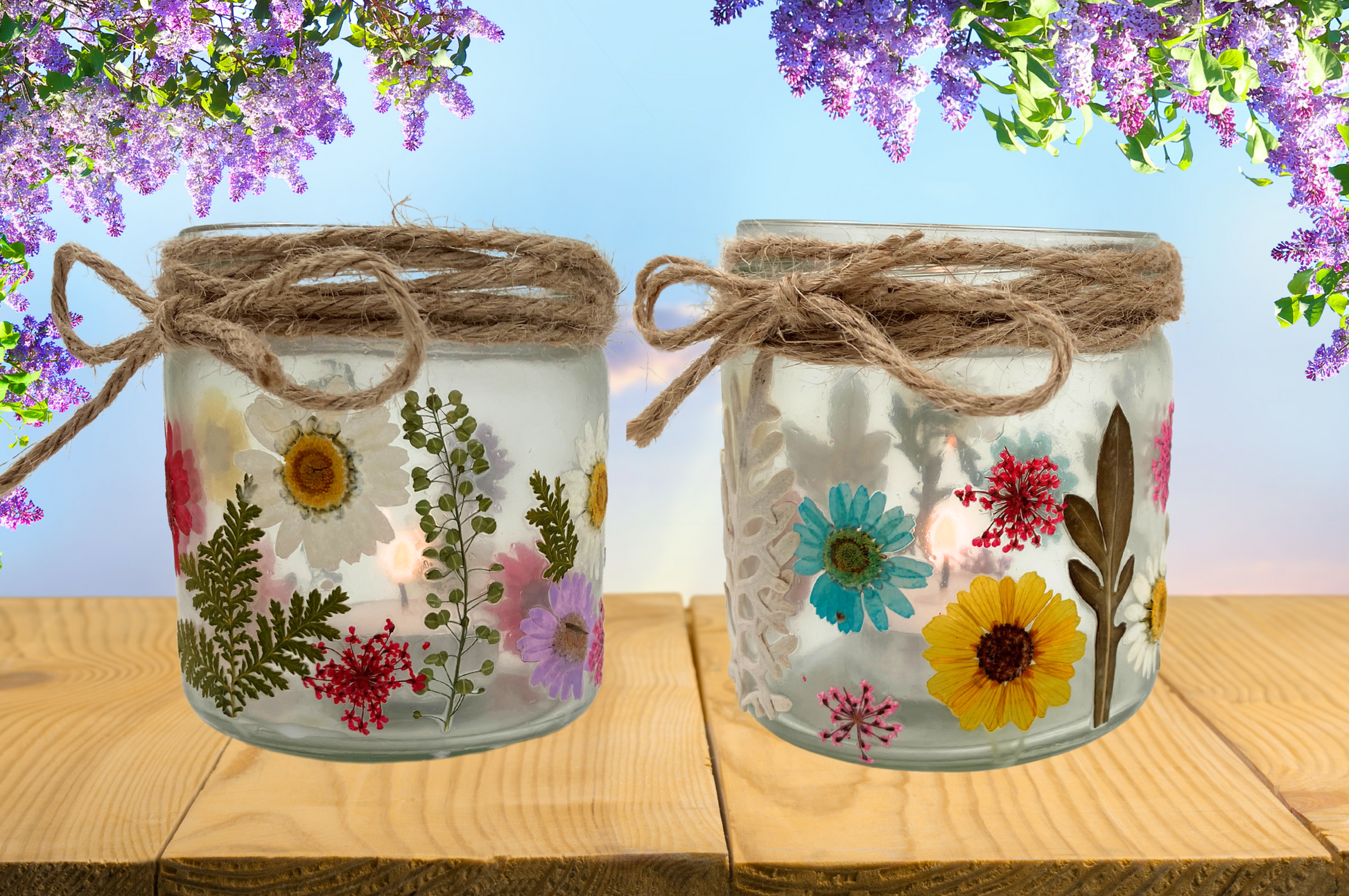 DIY Pakket Waxinelichthouders met droogbloemen set van 2